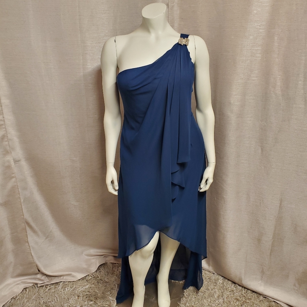 Navy One-Shoulder Chiffon Gown